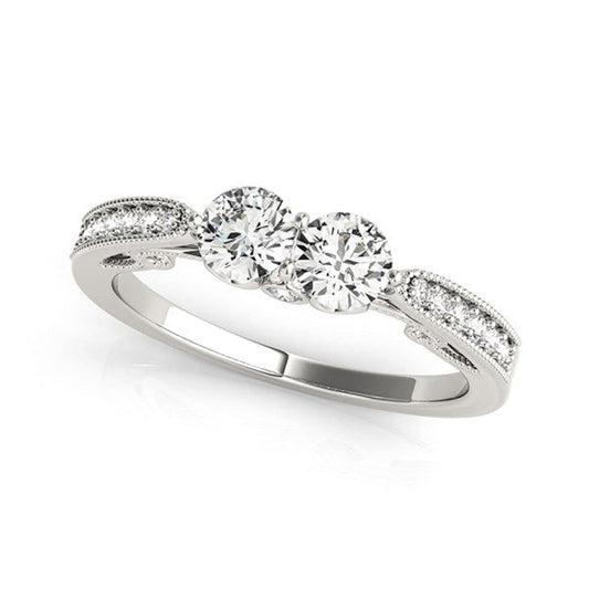 Two Stone Diamond Ring With Milgrain Design In 14k White Gold (3/4 cttw) | Richard Cannon