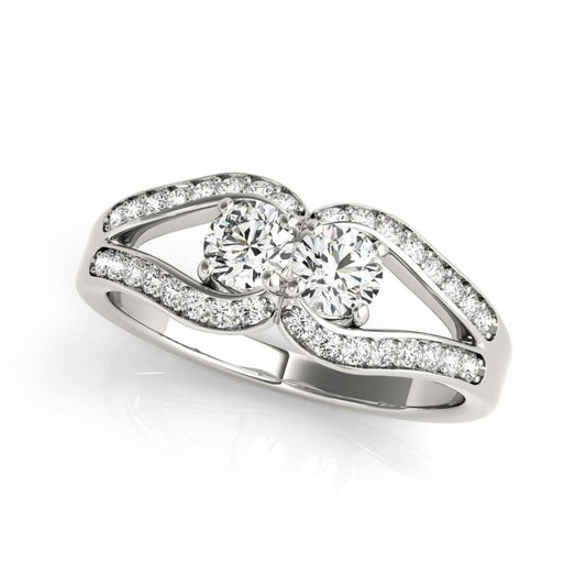 Two Stone Split Shank Design Diamond Ring in 14k White Gold (3/4 cttw) | Richard Cannon