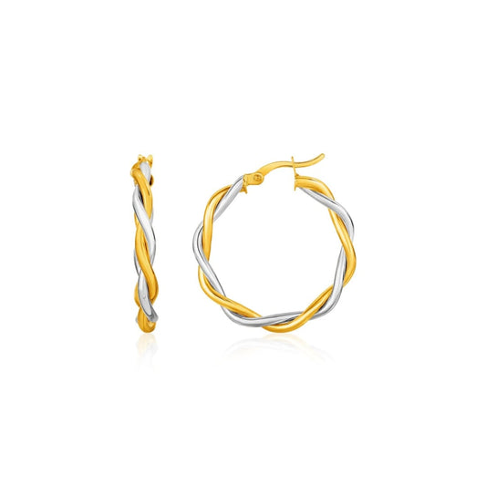 Two-Tone Twisted Wire Round Hoop Earrings in 10k Yellow and White Gold | Richard Cannon