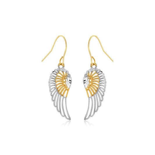 Two-Tone Wing Drop Earrings in 10K Gold | Richard Cannon Jewelry