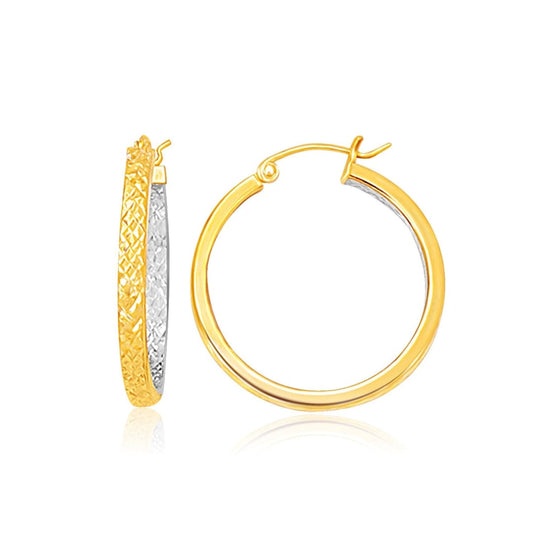 Two-Tone Yellow and White Gold Medium Patterned Hoop Earrings | Richard Cannon Jewelry