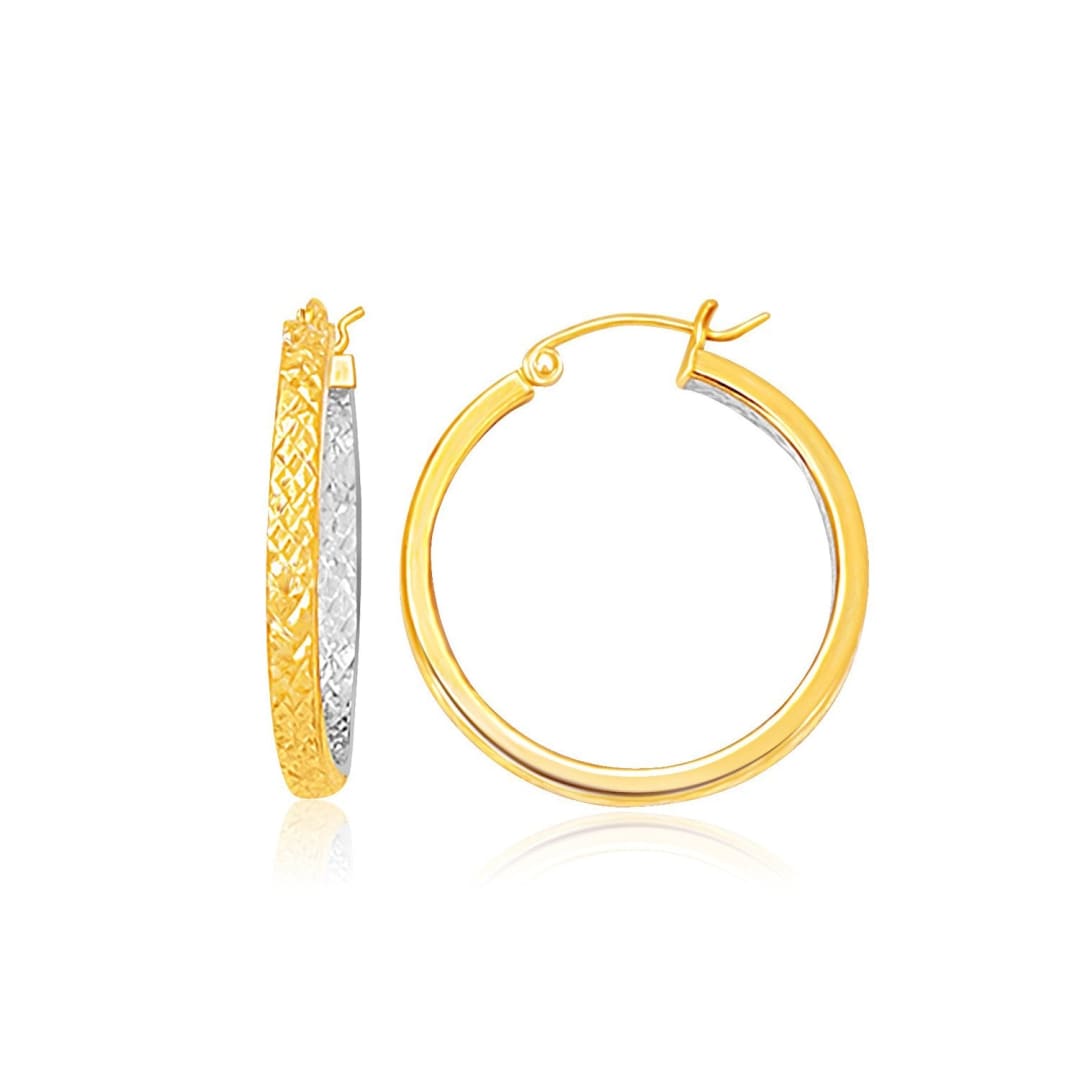 Two-Tone Yellow and White Gold Petite Patterned Hoop Earrings | Richard Cannon Jewelry