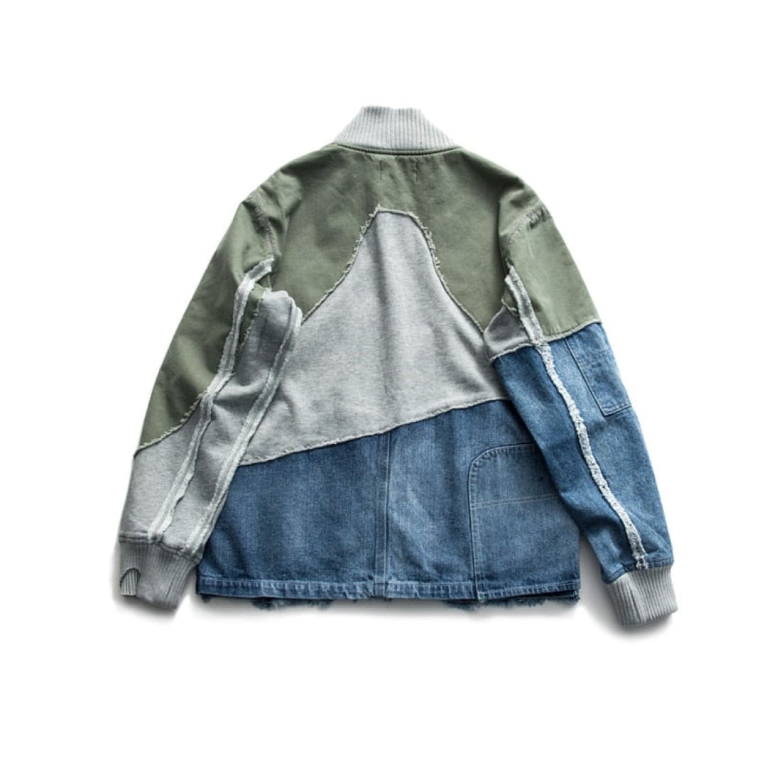 Urban Patchwork Bomber Jacket with Turtleneck Collar | The Clothing Shop™