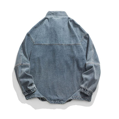 Urban Retro Denim Pullover with Stand Collar and Half-Zip Closure | The Urban Clothing