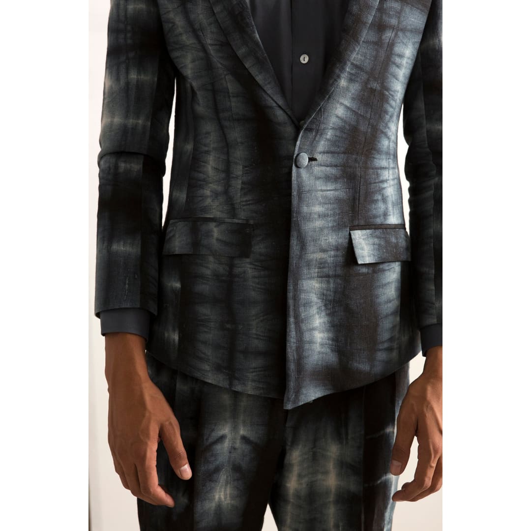 Verne Set - Grey Collarless Shirt with Tie & Dye Classic Suit Set | Bohame