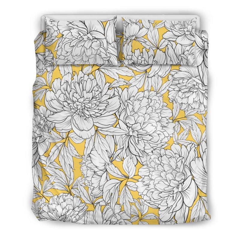 Vintage Floral Sketch (White on Aspen Gold) - Bedding Sets | The Urban Clothing Shop™