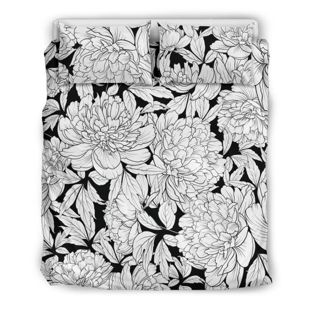 Vintage Floral Sketch (White on Black) - Bedding Sets | The Urban Clothing Shop™