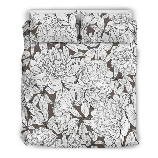 Vintage Floral Sketch (White on Brown Granite) - Bedding Sets | The Urban Clothing Shop™