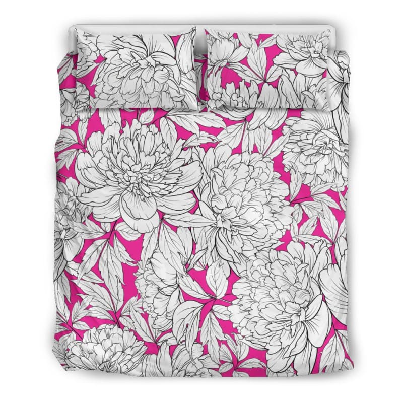 Vintage Floral Sketch (White on Deep Pink) - Bedding Sets | The Urban Clothing Shop™