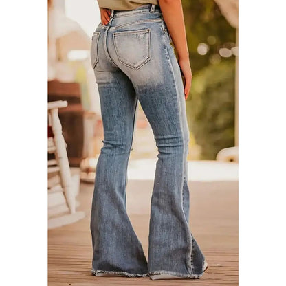 Vintage Light Wash Ripped Raw Edge Flare Jeans | Fashionfitz