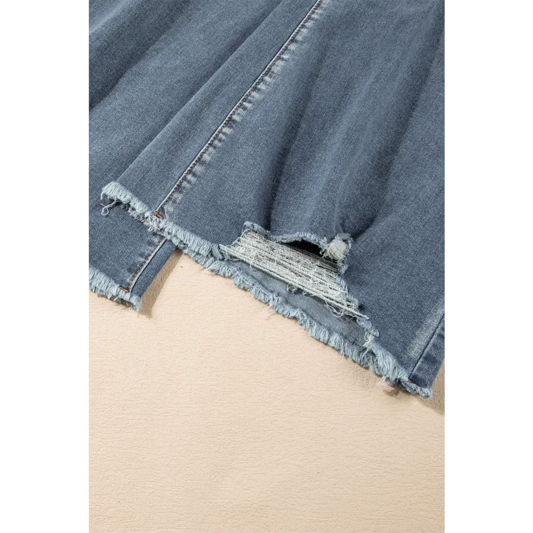 Vintage Light Wash Ripped Raw Edge Flare Jeans | Fashionfitz