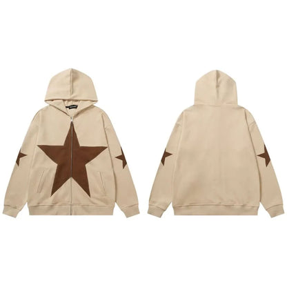 Vintage Star Patch Zip-Up Hoodie | The Urban Clothing Shop™