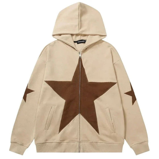 Vintage Star Patch Zip-Up Hoodie | The Urban Clothing Shop™