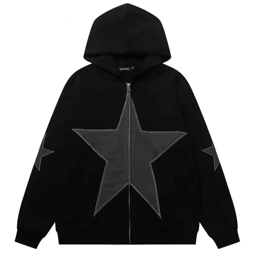 Vintage Star Patch Zip-Up Hoodie | The Urban Clothing Shop™