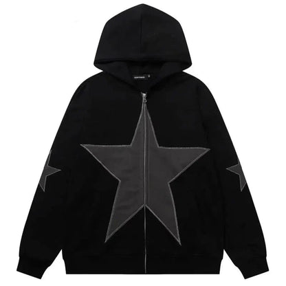 Vintage Star Patch Zip-Up Hoodie | The Urban Clothing Shop™