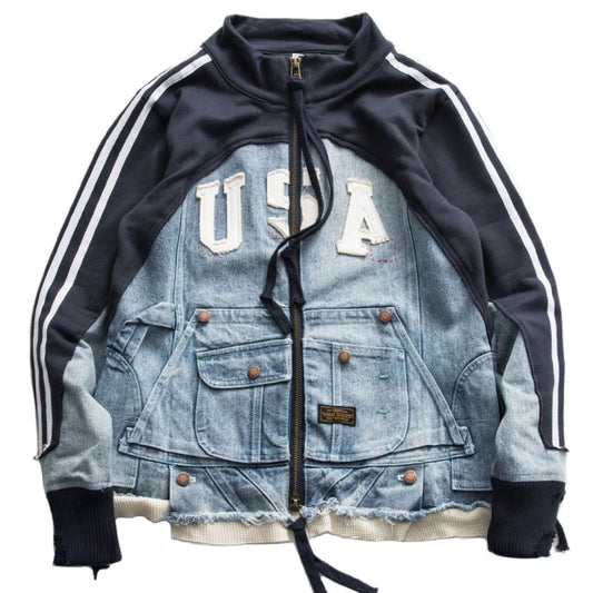 Vintage Varsity Denim Hooded Jacket | The Urban Clothing Shop™