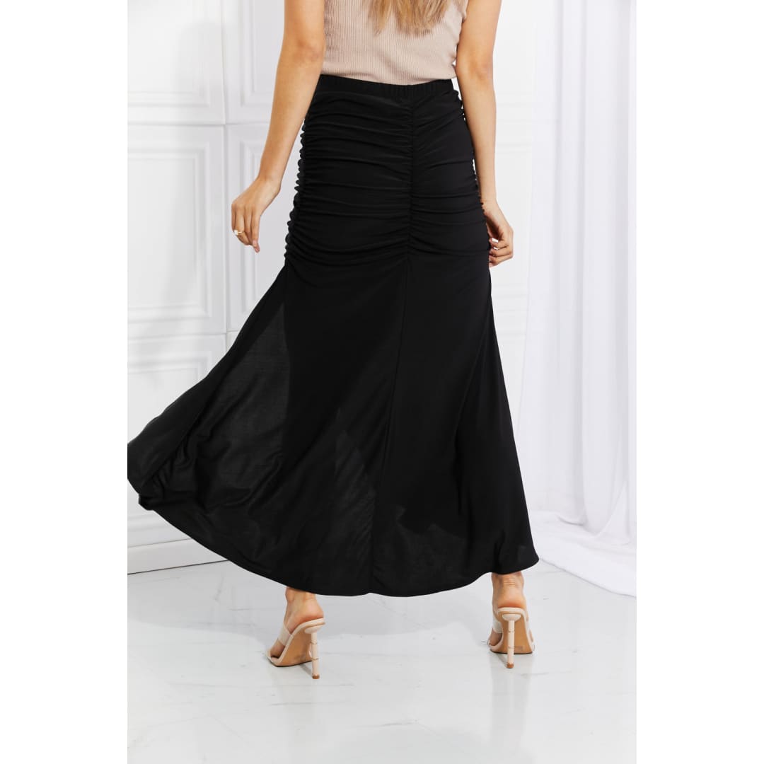 White Birch Full Size Up and Up Ruched Slit Maxi Skirt in Black | The Urban Clothing Shop™