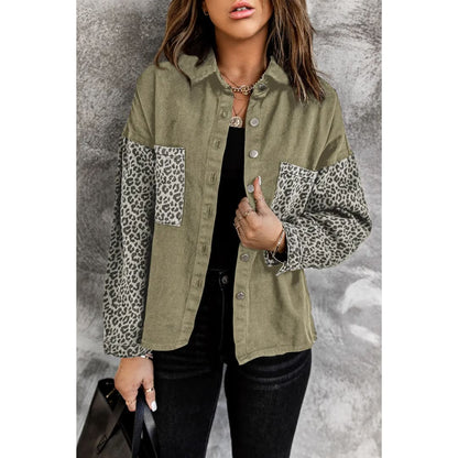 White Contrast Leopard Denim Jacket | Fashionfitz