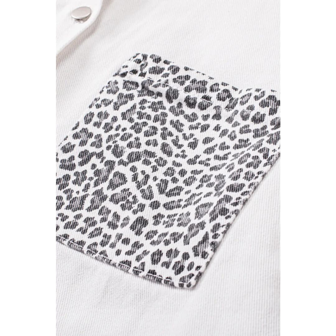 White Contrast Leopard Denim Jacket | Fashionfitz