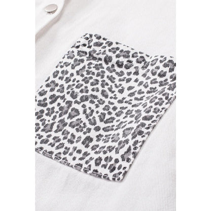 White Contrast Leopard Denim Jacket | Fashionfitz