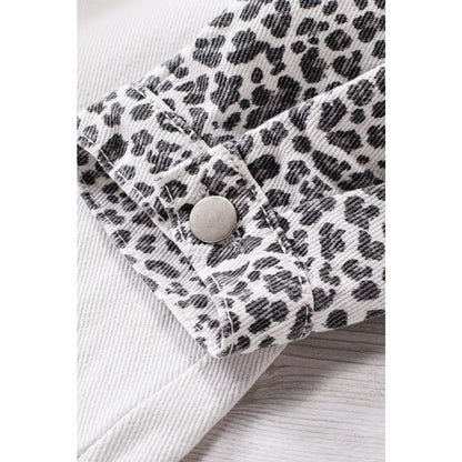 White Contrast Leopard Denim Jacket | Fashionfitz