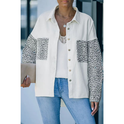 White Contrast Leopard Denim Jacket | Fashionfitz