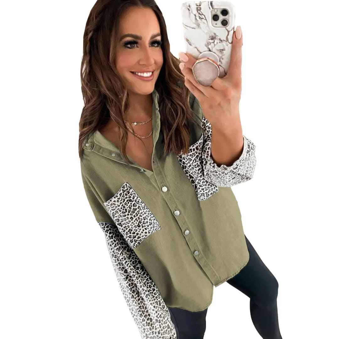 White Contrast Leopard Denim Jacket | Fashionfitz