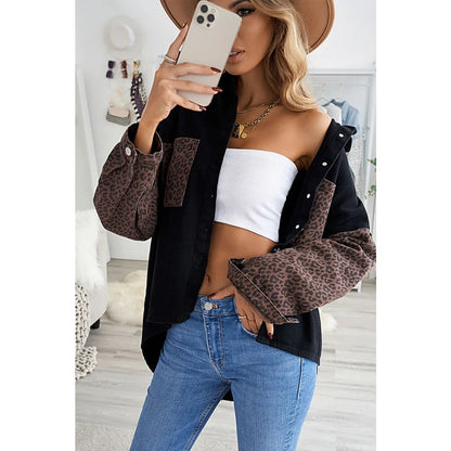 White Contrast Leopard Denim Jacket | Fashionfitz