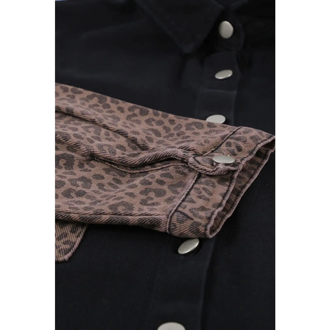 White Contrast Leopard Denim Jacket | Fashionfitz