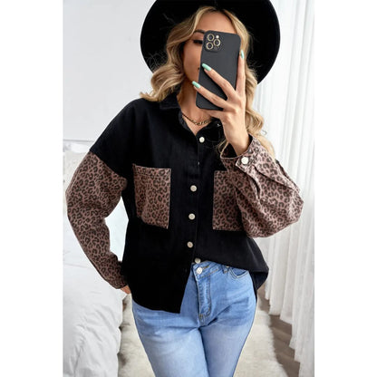 White Contrast Leopard Denim Jacket | Fashionfitz