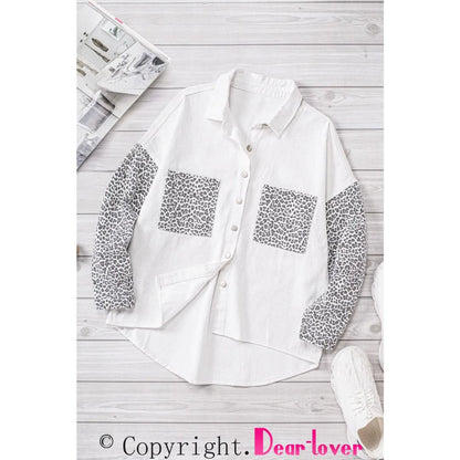 White Contrast Leopard Denim Jacket | Fashionfitz