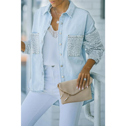 White Contrast Leopard Denim Jacket | Fashionfitz