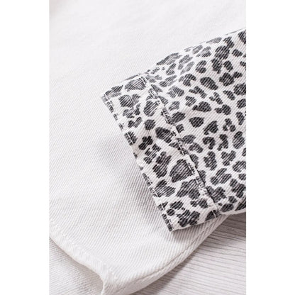 White Contrast Leopard Denim Jacket | Fashionfitz