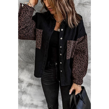 White Contrast Leopard Denim Jacket | Fashionfitz