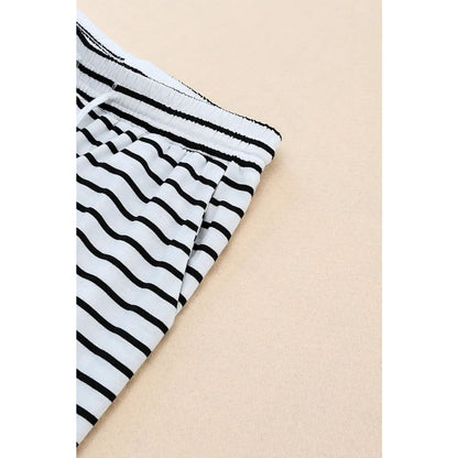 White Drawstring Striped Wide Leg Pants | Fashionfitz