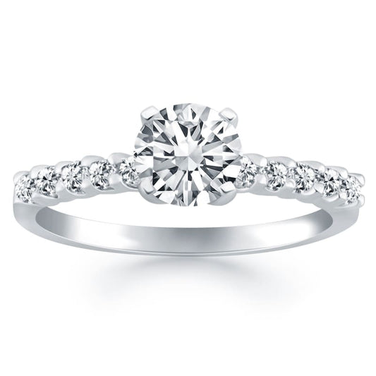 14k White Gold Shared Prong Diamond Band Accent Engagement Ring | Richard Cannon Jewelry