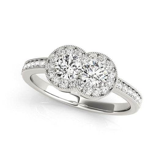 14k White Gold Two Stone Diamond Halo Ring (3/4 cttw) | Richard Cannon Jewelry
