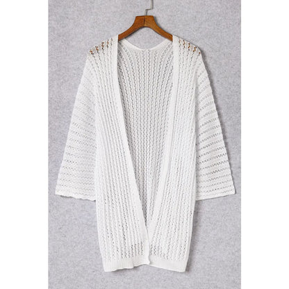 White Hollow-out Knit Kimono Lightweight Cardigan | Fashionfitz