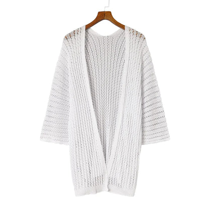 White Hollow-out Knit Kimono Lightweight Cardigan | Fashionfitz