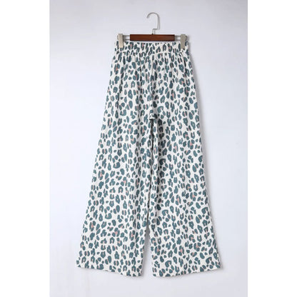 White Leopard Print Pocketed Wide Leg Pants | Fashionfitz