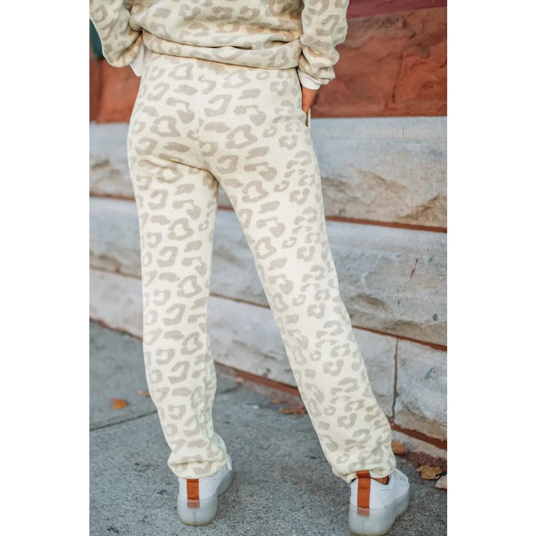 White Leopard Pullover and Drawstring Pants Lounge Set | Fashionfitz