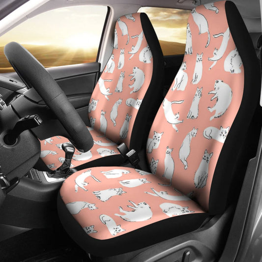 White Persian Cat Pattern Print Car Seat Covers-Free Shipping | The Urban Clothing Shop™