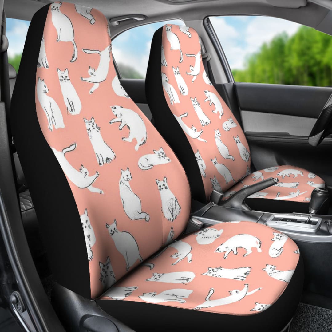 White Persian Cat Pattern Print Car Seat Covers-Free Shipping | The Urban Clothing Shop™