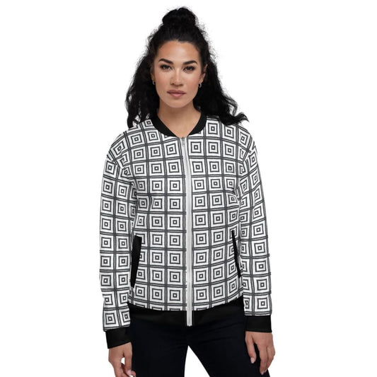 Womens Bomber Jacket / Black And White Argyle Squares | IPFL | inQue.Style