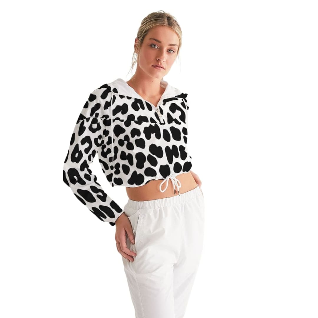 Womens Cropped Windbreaker Jacket - Black And White Leopard Print | IKIN | inQue.Style