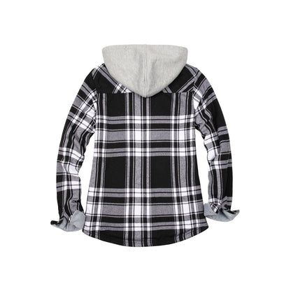 Women’s Fleece Lined Flannel Shirt,Button Down Plaid Hooded Jacket | FlannelGo