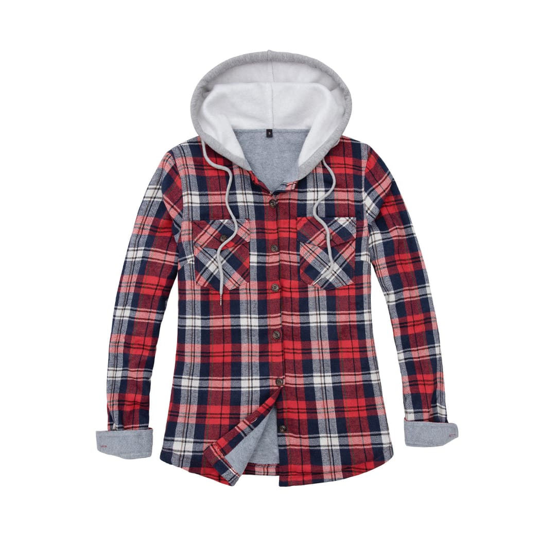 Women’s Fleece Lined Flannel Shirt,Button Down Plaid Hooded Jacket | FlannelGo
