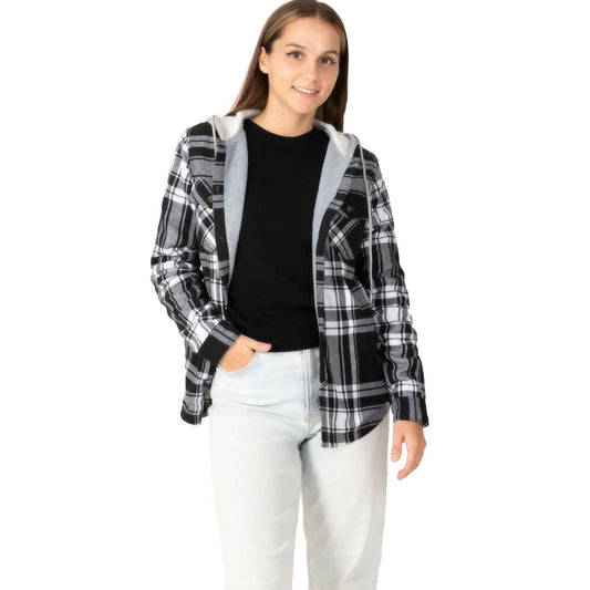 Women’s Fleece Lined Flannel Shirt,Button Down Plaid Hooded Jacket | FlannelGo