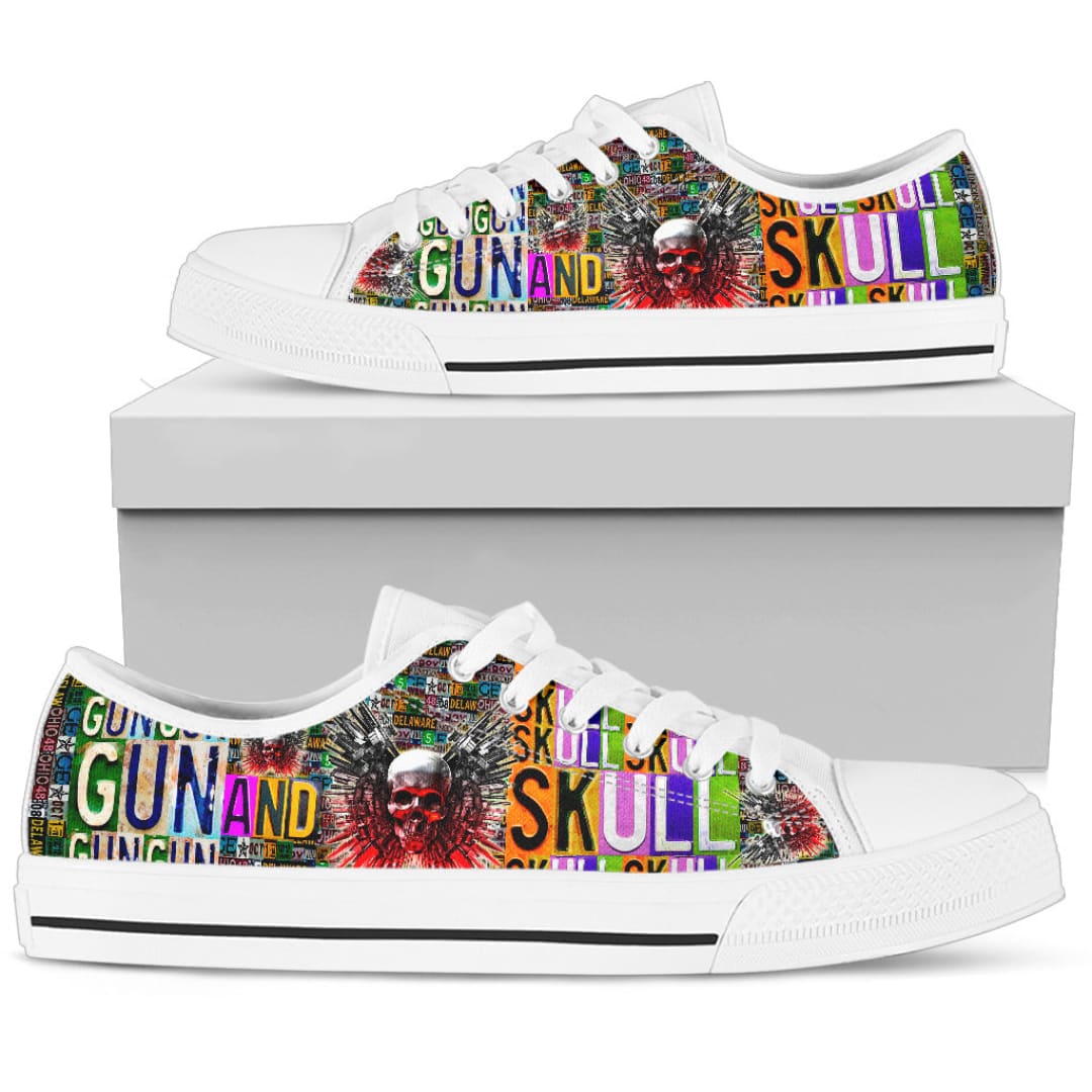 Women’s Gun And Skull Print Low Top Canvas Shoes | The Urban Clothing Shop™