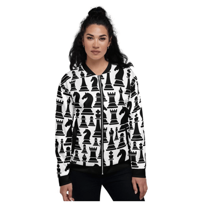 Womens Jacket - Black And White Chess Style Bomber Jacket | IPFL | inQue.Style